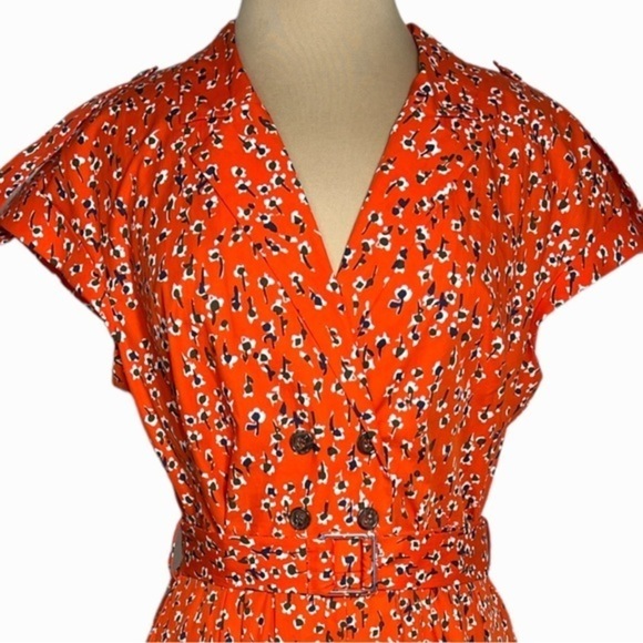 Lela Rose size 14 Vermillion double breasted floral shirt dress sex in the city - Picture 4 of 16